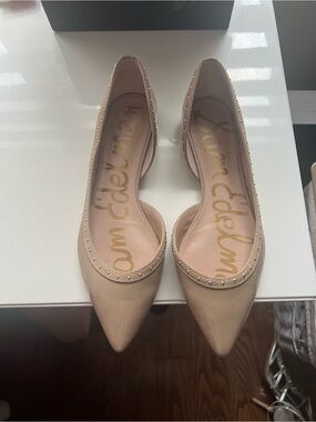 Sam Edelman Blush Patent Pointed D'Orsay Flats with Stud Trim